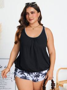 Swim Lushoire Tankini de verano para mujer de talla grande con patrón de árbol de coco y borde dentado