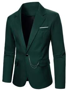Manfinity Mode Men's Solid Color Front Button Long Sleeve Pocket Minimalist Shirt And Long Pants Suit Set - Green - View 4