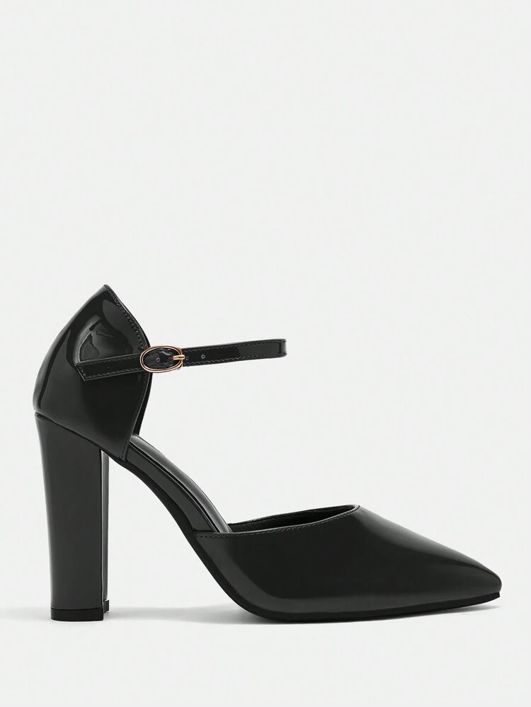 CUCCOO BIZCHIC Tacones altos de mujer con punta afilada, correa de tobillo y tacón grueso negro, adecuados para ir al trabajo, citas, fiestas y el Día de San Valentín