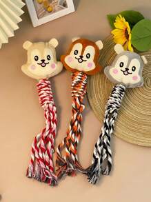 3-In-1 Chew-Resistant Puppy Teething Rope Toy With Squeaker - Indestructible Dental Floss Knots For Teddy Bichon Corgi Dogs, Boredom Buster Fetch Tug Game Pet Supply