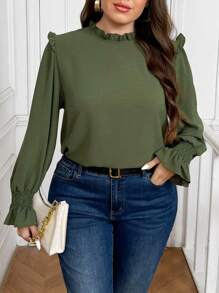 SHEIN Frenchy Áo cánh dài tay thời trang thường ngày rộng rãi cỡ lớn cho nữ, thích hợp để đi làm, áo satin thu/đông - màu xanh lá - Xem 5