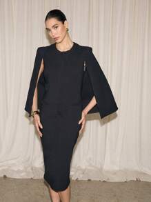 AiiRZ 中长斗篷铅笔修身连衣裙 - 黑色 - 查看 1