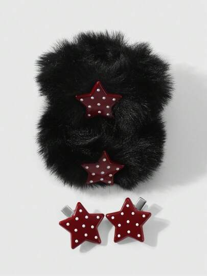 Kawaii 4 pezzi Set di accessori per capelli stile gotico inclusi elastici per capelli extra morbidi + fermagli e clip in acrilico ombre stella, accessori alla moda come regalo per le donne