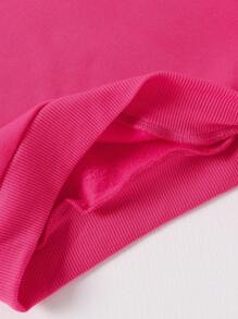 SHEIN Playful Pals 女婴羊毛连帽运动衫和裤子套装，秋冬季休闲时尚服装 - 玫紅色 - 查看 4