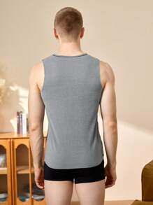 Men's Solid Color Round Neck Sleeveless Casual Warm Vest - Grey - View 2