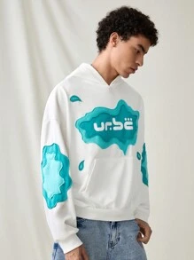 Manfinity VCAY 男士针织休闲宽松长袖连帽衫，适合秋冬 - 白色 - 查看 6