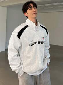 DAZY Men's Letter Print Zip Front Casual Hoodie, Autumn/Winter