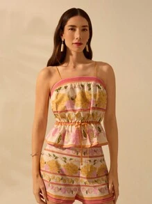 CAJUNI 女士波西米亚风热带花卉印花系带宽松背心，休闲假日夏季 - 彩色 - 查看 6