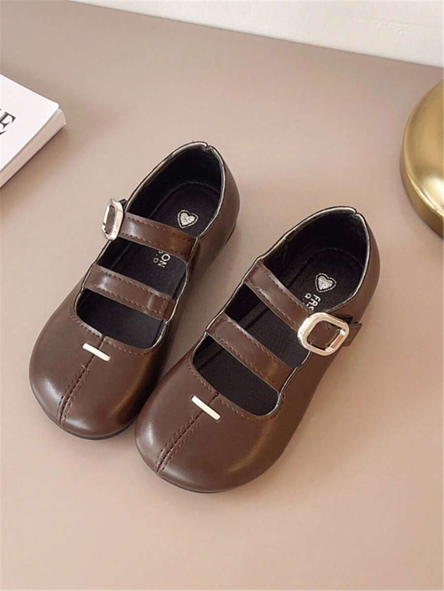 儿童休闲时尚软底公主平底鞋，钩环扣，校园风格，春秋新品 - 棕色 - 查看 1