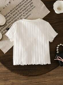 SHEIN LMoss Kids 带蝴蝶结装饰的年轻女孩休闲 T 恤 - 白色 - 查看 2