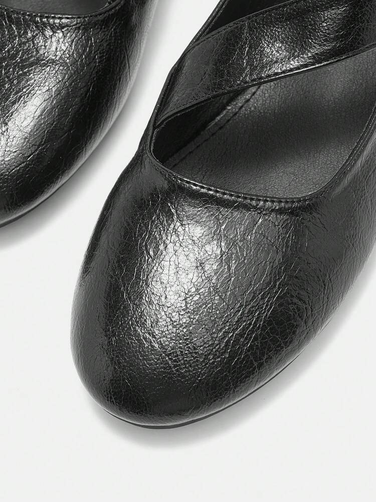 CUCCOO BIZCHIC Women's Round Toe Flat Black PU Material Casual & Formal Slip-On Shoes