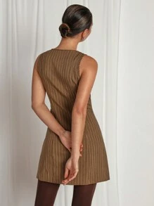 COSMINA Women's Front Button Sleeveless Striped Casual Mini Dress