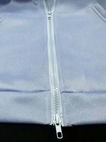 INAWLY 2pcs/Set Women Solid Color Front Zipper Hoodie Top And Long Pants Set - Baby Blue - View 3