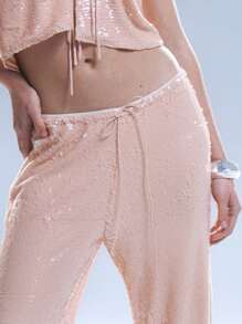 MUSERA Spodnie z niskim stanem i cekinami w stylu boho, letnie, urocze, szykowne i eleganckie