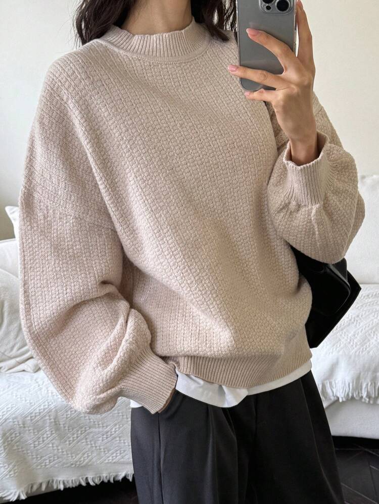 Women Loose High Neck Solid Color Knitted Sweater,Fall Women Clothes