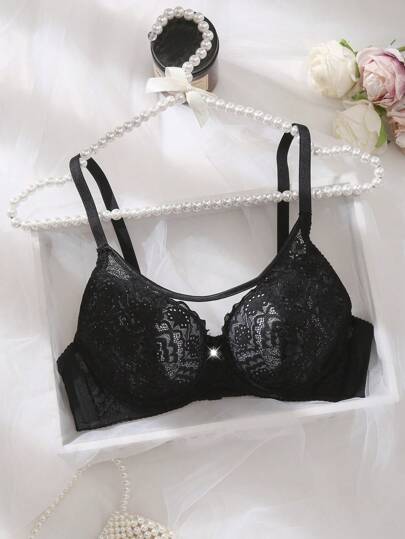 1pc Lace Bandeau Sexy Pushup Underwire Lingerie Bra For Women
