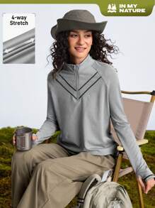 In My Nature Outdoor Wear Hiking Camping Sports Casual Commuting High-Stretch Skin-Friendly Zipper Detail Ladies Outdoor Long Sleeve T-Shirt & Vest