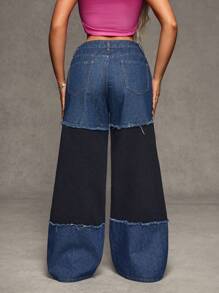 SHEIN BAE Jeans casuales versátiles de cintura ancha y pierna ancha con bolsillos para mujer