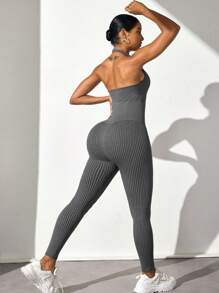 SHEIN Sport Studio Women's Halter Neck Jumpsuit Sports Yoga Fitness Leggings