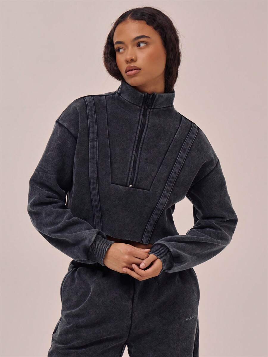 Musera Sport Panel High Neck Washed Sweatshirt Casual Summer Vacation Spring Summer, Padel, Tennis, Pickleball Fall