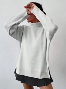 EURMUSE RED TURTLE NECK OVERSIZE SWEATER - White - View 5