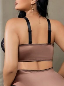 1pc Lace Splice Shiny Front Closure Wire-Rimmed Sports Bra - Multicolor - View 2