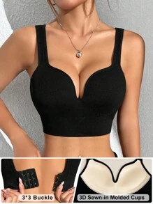 Easithlete High Impact Seamless Sports Bras ,Sports Bra With Sewn-In Pads, High Impact Support With Non-Removable Pads Molded Cups,For Women High Support Racerback,Workout, Yoga,  Running,Anti-Slip - Black - View 2