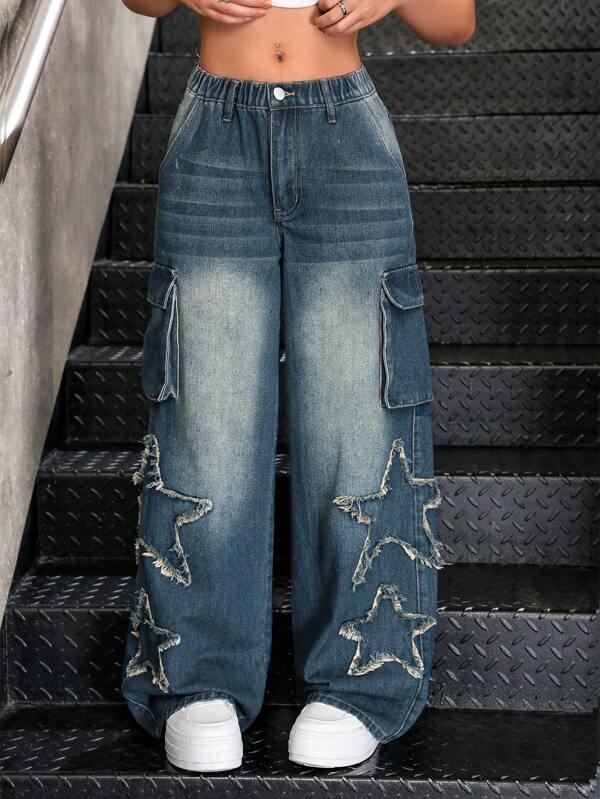 SHEIN Tall Women's Jeans Fit Low Rise Cargo Pocket Wide Leg Pants Women Pants Baggy Women Jeans Cargo Women Pants Baggy Women Jeans Y2k Pants Tall Women Pants