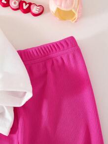 SHEIN BABYGIRL Textured Pink Set, Casual Graphic Pattern For Everyday Wear & Home, Autumn - Hot Pink - View 3