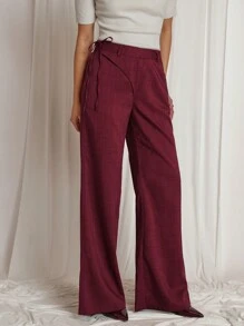 COSMINA Pantalon décontracté de couleur unie pour femme, style minimaliste pour un porter quotidien - Rouge foncé - Voir 3