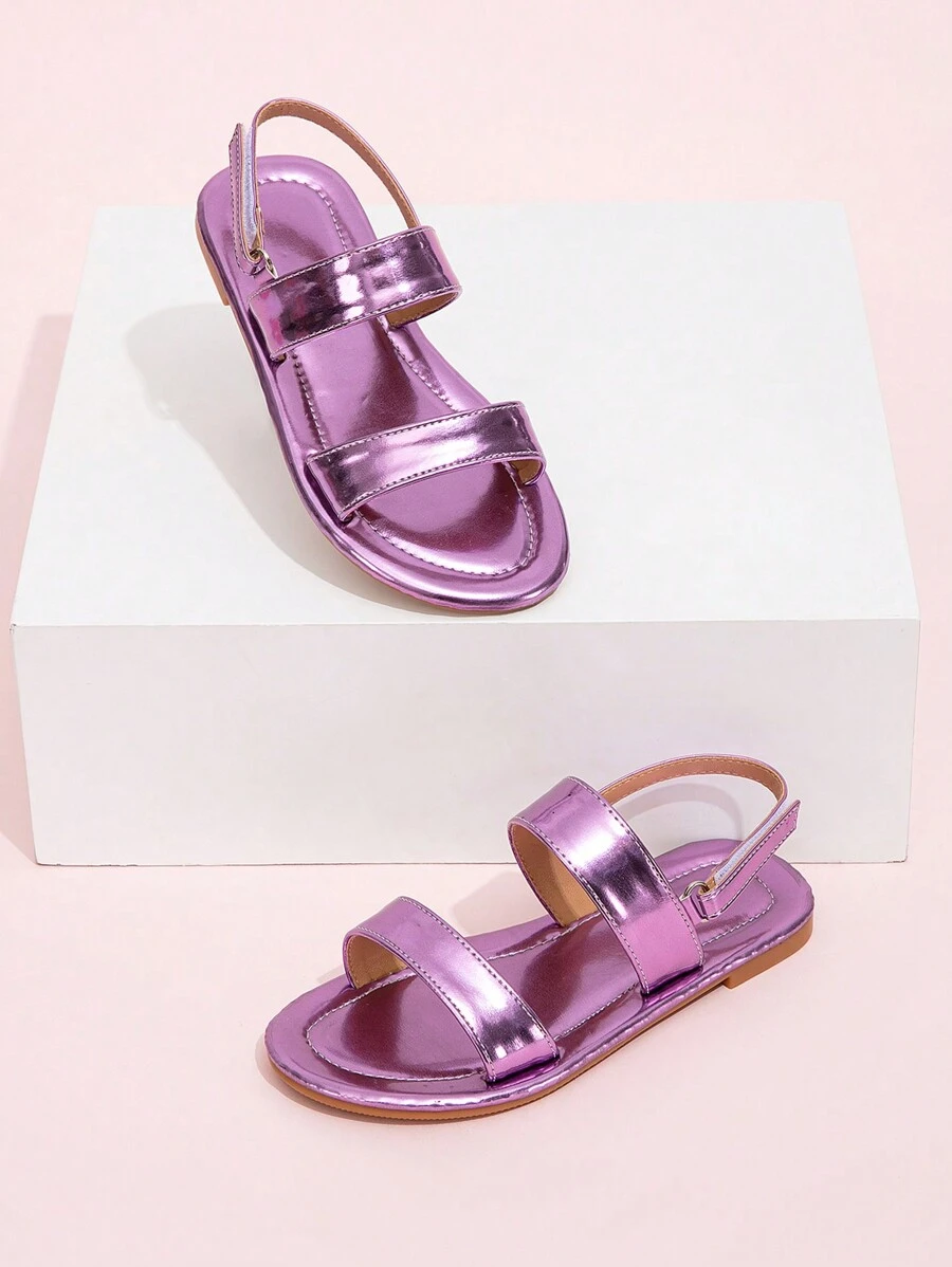 Mädchen Lässig Klettverschluss Flache Sandalen für Outdoor, Sommer - Violett - Übersicht 1