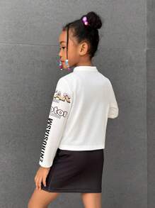 Set da ragazza casual e versatile, composto da giacca con stampa icona di motocicletta da strada americana + gonna aderente - Multicolore - Visualizzare 2