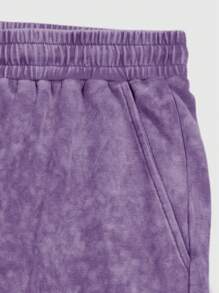 ROMWE MEN Casual Quần short nam thường ngày có túi rút dây thắt lưng nhuộm màu - Màu tím - Xem 3
