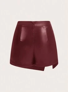 Firerie 优雅时尚高腰修身 PU 裙短裤，百搭设计皮短裤，秋冬新品 - 酒紅色 - 查看 2