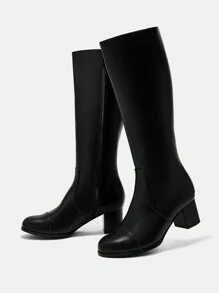 CUCCOO BIZCHIC Women's Fashion Round Toe High Heel Knee High Boots, For Work And Party New Year Holiday - Black - View 6