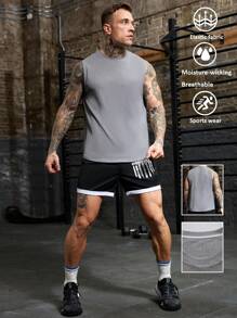 Coreblaze Men's Solid Color Sleeveless Round Neck Casual Sports T-Shirt - Grey - View 6