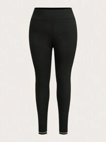 SHEIN CURVE+ Conjunto de 3 piezas de pantalones ajustados de talla grande para mujer, pantalones ajustados negros, pantalones ajustados para mujer, pantalones largos, ropa ajustada para mujer, pantalones ajustados, ropa interior de mujer, pantalones ajustados para mujer - Negro - Ver 4