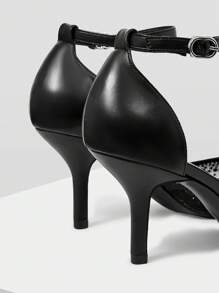 MOTF PREMIUM RHINESTONE POINT TOE ANKLE STRAP PUMPS, FOR VALENTINE'S DAY, SPRING BREAK EASTER PROM HEELS FOR CHRISTMAS - Black - View 4