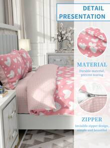 Juego de ropa de cama de 2/3 piezas, juego de ropa de cama estampado, decoración acogedora de la habitación, suave y transpirable, cómodo anti-bolas, amigable con la piel, funda nórdica y funda de almohada de moda, se ajusta a camas individuales/dobles/queen/king, apto para todas las estaciones, textil para el hogar, juego de ropa de cama como regalo, lavable a máquina - Rosa - Ver 5