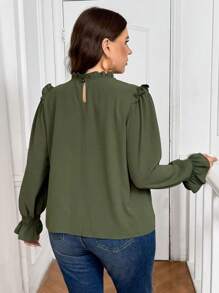 SHEIN Frenchy Áo cánh dài tay thời trang thường ngày rộng rãi cỡ lớn cho nữ, thích hợp để đi làm, áo satin thu/đông - màu xanh lá - Xem 2