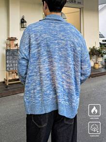 Claim Dot 男式纯色翻领拉链休闲开衫 - 藍色 - 查看 2