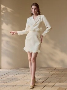 PREMIUM ÁO BLAZER CỔ VẢI ÁO KHOÁC - Màu be - Xem 7
