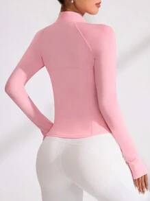 Easithlete White Slim-Fit Yoga Sports Jacket - Baby Pink - View 2