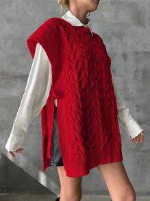 EURMUSE Women's Casual Solid Color Loose Knitted Sweater Vest For Spring And Autumn - Burgundy - View 4