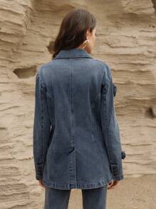 Anewsta Áo khoác denim dáng rộng được trang trí công phu dành cho nữ, giúp thon gọn - Màu xanh lam - Xem 7