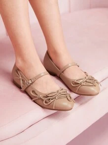 CUCCOO DOLLMOD Women Fashion Bow Decor Flat Shoes Valentines Valentine's Day - Brown - View 2