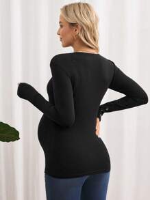 SHEIN Solid Color Long Sleeve Casual Round Neck Fitted Maternity Nursing T-Shirt