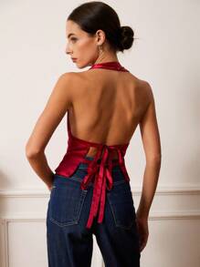 Chiquease 派对季节性感吊带背心，收腰，适合情人节、春夏季 - 酒紅色 - 查看 2