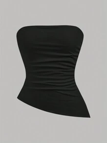 Girlism 3件套少女黑白灰针织短款吊带背心，腰部褶皱设计，不对称下摆，百搭街头风运动时尚叠穿上衣 - 彩色 - 查看 7