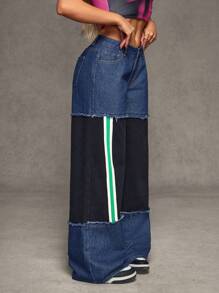 SHEIN BAE Jeans casuales versátiles de cintura ancha y pierna ancha con bolsillos para mujer